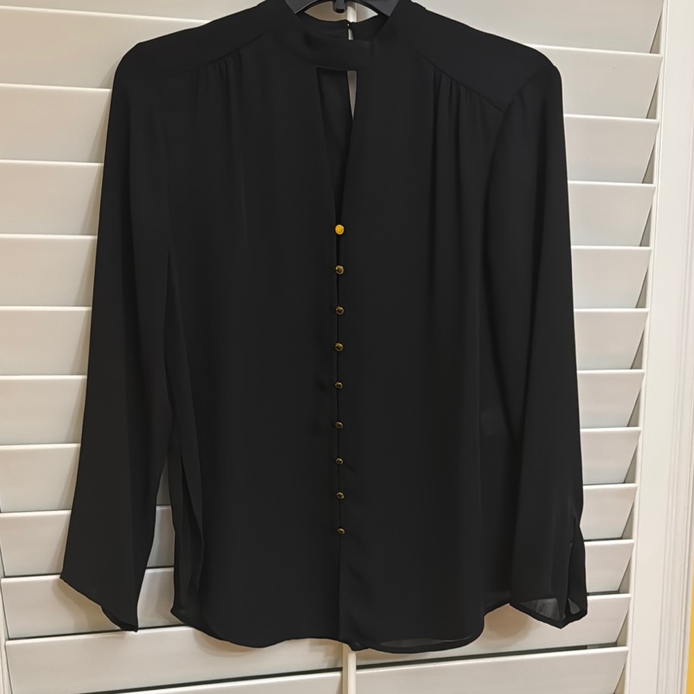Michael Kors Black Sheer Blouse and Gold Buttons with Long Sleeves
